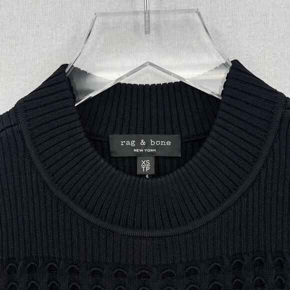 RAG AND BONE Ingrid Sleeveless Mock Neck Top Womens XS Black Open Knit Ribbed - Picture 10 of 14